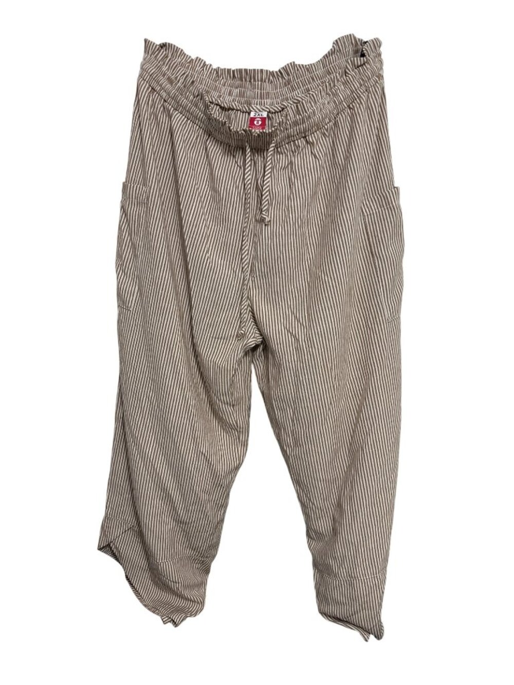 Striped Elastic Waist Cropped Pants 2XL Tarse Linen Blend Brown & White Made In